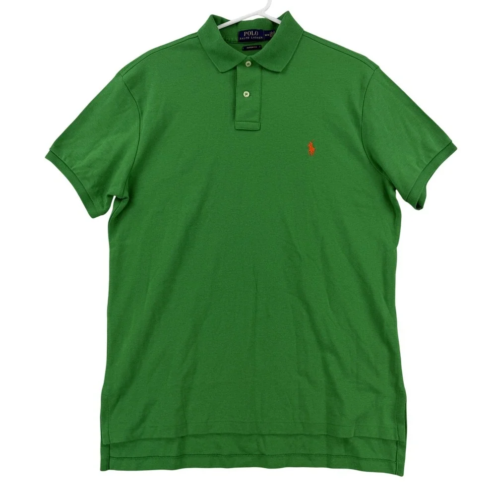 Polo Ralph Lauren Polo Shirt Mens Medium Green Custom Fit Cotton Pony Logo Top